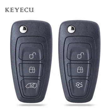Keyecu Флип Дистанционно Управление на Автомобилен Ключ Калъф за Носене с 3 Бутона за Ford Focus C-Max Grand Fiesta, Mondeo, Transit Connect