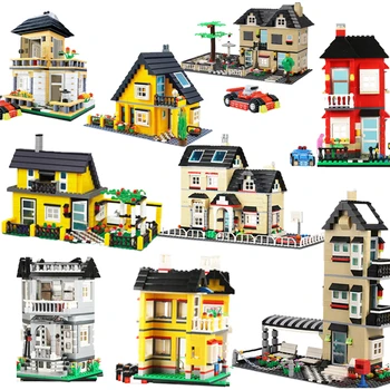 Градска Архитектура от Вила Вила Модел Строителни Блокове Приятели Плажната Хижа Модулна Къща за Селски Строителство Тухла детски Играчки