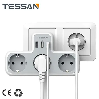 TESSAN EU Plug Power Strip с 3 Розетки ac 3 Порта USB за Защита От претоварване Няколко европейски Штепсельных Контакти Адаптер за Дома