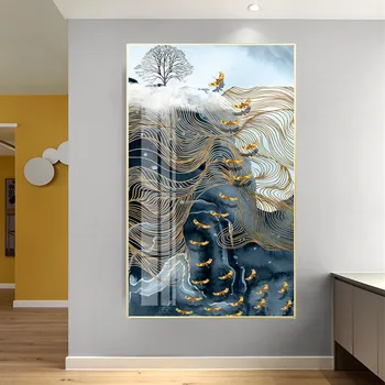 Абстрактна Традиционната Китайска Златна Геометрична Линия На Стенно Изкуство Платно Картина, Плакат Картина Печат За Офис, Хол Домашен Интериор