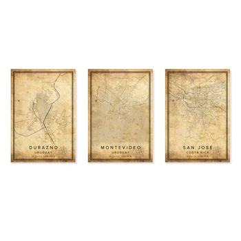САН ХОСЕ МОНТЕВИДЕО Град ДУРАСНО Реколта Карта Печат на Уругвай Пътна Карта на Града Плакат Платно Стенно Изкуство