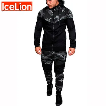 IceLion 2021 Комплект Блузи За Мъже Камуфлаж, Жилетка С Цип Slim Fit Блуза Спортна Мода Ежедневното Спортно Облекло Дропшиппинг