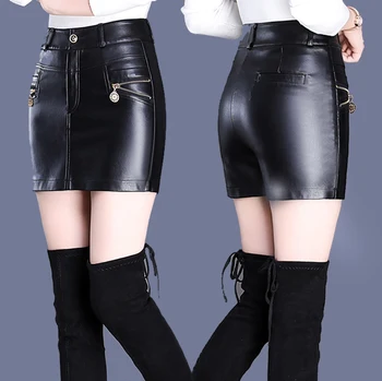 2020 новата есенно-зимна секси предпоставка кожена къса пола в стил хип-хоп, фалшиви две кожени панталони, пола DQ848