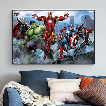Отмъстителите Платно Стенен Арт Принт Снимка на Героите от Marvel Тор, Капитан Америка Плакати Картина за вашия интериор Дневна