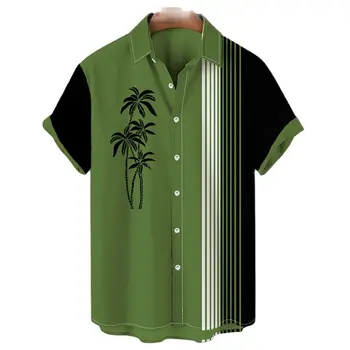 Мъжки Хавайска Риза С Ревери, Модерен Свободен Дишаща Топ с Къс ръкав, Лятна Кокосови Ретро Тениска За Мъже, 3d Ежедневни Плажни Ризи