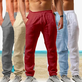 Нови Модни и удобни Плажни Мъжки Ежедневни Панталони с еластичен ластик на талията, Мъжки, Спортни Панталони, Удобни Дишащи Панталони