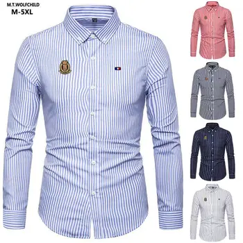 Висококачествена Мъжка Риза В Бизнес стил, Нов Дизайн, Ежедневен Раирана Блуза, Мъжки Памучен Дрехи, Блузи, Модни Монтиране на Мъжки Ризи M-5XL