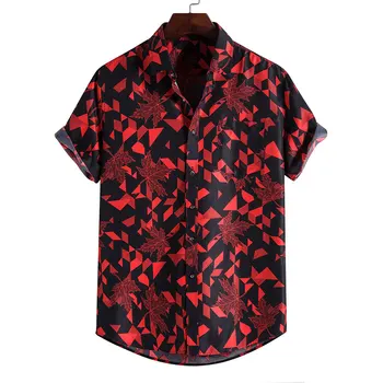 Плажна Риза Aloha С Принтом Червени Листа, Мъжка Риза Homme 2022, Маркови Приталенные Хавайски Ризи С Къс Ръкав, Мъжки Празнична Облекло За Почивка