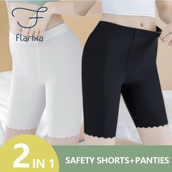 Flarixa 2 в 1 Защитни Панталони от Ледената коприна с висока Талия, Тънки Дишащи Прилепнали Дамски Летни Панталони с двойна Промежностью, Пликчета с една вълнообразна ръба