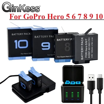Батерия GinKess За екшън-спортна камера GoPro 1850 mah, 3 Метода за Бързо Зарядно Устройство За Go Pro Hero10 9 8 7 6 5, Черни Аксесоари, Батерия