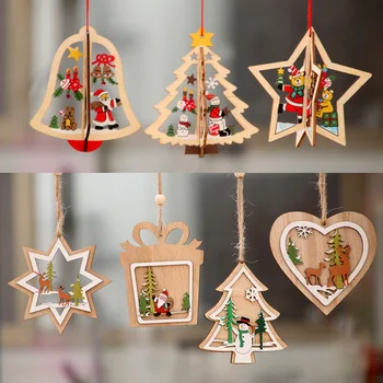 Коледен Орнамент Дървени Висящи Висулки Звезда Коледно Дърво Камбанка Коледна Украса За Дома На Партито За Нова Година