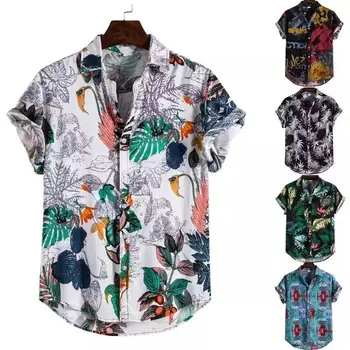 2022 Хавайски Мъжки Ризи с Къс Ръкав, Потници Копчета с Принтом, Риза в Етнически Стил за Мъже, Ежедневни, Плажни Реколта Ризи Голям Размер, Топ