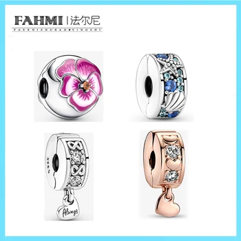 Fahmi Модни Бижута 100% S925 Сребро Животни Розово Цвете Семейство Вечен Клип За Сигурност На Ключалката Гривна Шарм