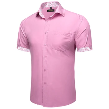Летни Ризи с Къс Ръкав За Мъже, Розови, Сращенные и Контрастни, Дизайнерски Мъжки Дрехи