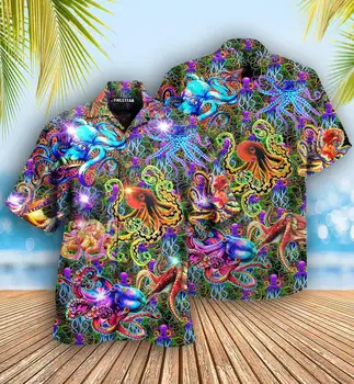Нови Хавайски Мъжки Ризи с Осьминогом, Творчески Кубински Блузи с Къс Ръкав И Принтом, Ежедневни Летни Плажни Ризи Vacaton 3D