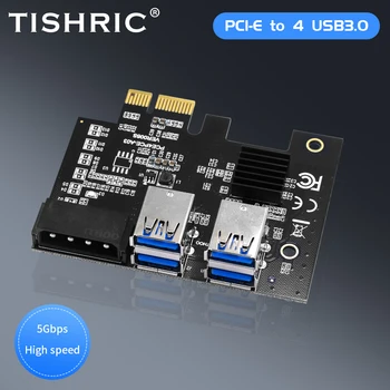 TISHRIC Двупластова Карта за Разширяване на Pcie от 1 до 4 Интерфейс USB 3.0 4 Порта, Адаптер за Разширяване Странично Карта За Майнинга Биткойнов
