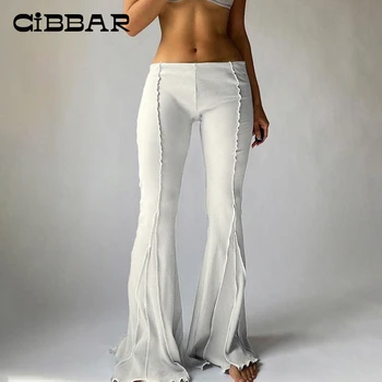 CIBBAR, Обикновена Разкроена Панталони в рубчик с ниска Талия Дамски Летни Тънки Елегантни Ежедневни Ластични Панталони, Дамски Модни Универсални Външни