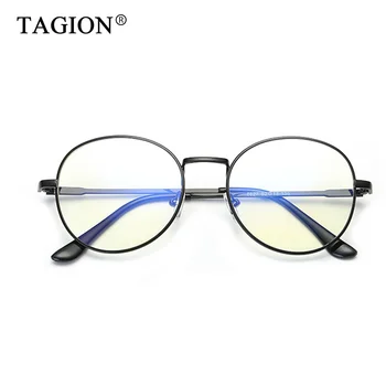 TAGION Сплав Дограма за Кръгли Очила За Четене Реколта Анти-Сини Компютърни Очила, Прозрачни Лещи Модни Очила 8627