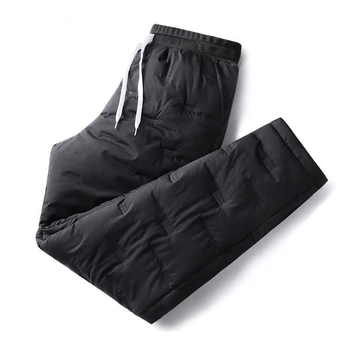 Есенно-зимни Мъжки Ежедневни Панталони с памучна подплата, Мъжки Обикновена Плътни Топли Панталони дантела, Черни Памучни Панталони, Мъжки Размер M-5XL E497