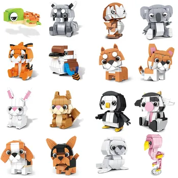 Това е една Продажба на Творчески 3D Мини-Набор от Блокове За домашни Любимци САМ Куче Тигър Заек Протеин Пингвин Бухал Коала Крава Строителство Тухла Играчка За Деца