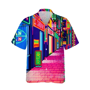 Jumeast Киберпънк 3d Neon Хавайска Риза С Принтом Мъже С Къс Ръкав Vaporwave Тенденция Градинска Плюс Размер Дрехи Ризи Свободни Модни Върхове