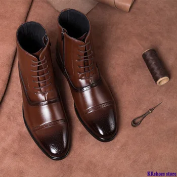 Италиански класически мъжки обувки ръчна изработка, Висококачествени Кожени мъжки модел обувки, Улични Есенни мъжки Мокасини дантела, мъжки ботильоны