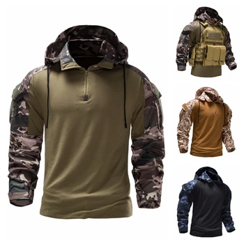 2022 нова мъжки военна камуфляжная тактическа тениска с дълги ръкави, модерен камуфляжный пуловер с дълъг ръкав и качулка