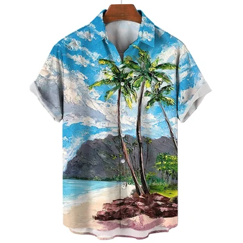 2023 Кокосова Палма Ризи За Мъже С 3D Принтом Мъжки Хавайска Риза Плажната 5xl с Къс Ръкав Модни Върхове Тениска Мъжка Блуза Camisa