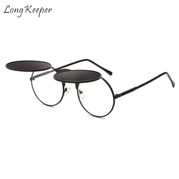 Дълги Пазител на Слънчеви Очила Флип Слънчеви Очила Steampunk Пъти За Мъже За Жени Двойни Лещи са Прозрачни Рамки От Алуминиеви очила Очила Оттенък UV400