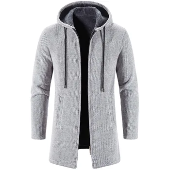 Мъжко есенно-зимния дълго палто, вълнен пуловер, дебела топла жилетка с качулка, жилетка, модни однотонная мъжки яке, дъждобран