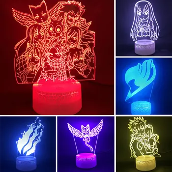Аниме 3d Led нощна светлина Страхотна Опашка Фигурка Нацу Драгнил Эрза Dragon Flame Цветна Светодиодна Настолна Лампа Декор на Детска Стая на 3d Лампа Подарък