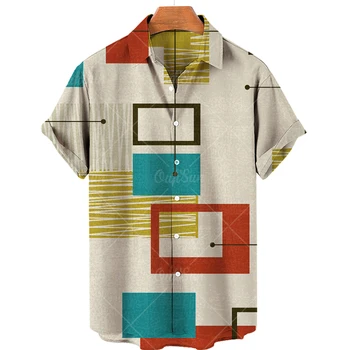 2022 Годишната Реколта Мъжки Хавайска Риза С Къс Ръкав, Ризи С Райе С Принтом За Мъже, Плажна Тениска На Една Пуговице, Мъжки Дрехи