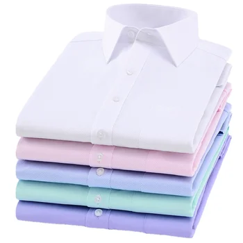 Мъжки Базова Риза С Дълъг Ръкав, Однотонная Шарени Официалната Бизнес Бяла Офис Класически Мъжки Ежедневни Риза С Копчета, По-Големи Размери