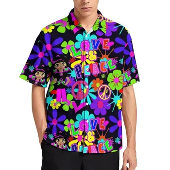 Хипи Цвете Власт Ежедневни Риза Мъжки Свят Цветни 60-те години на Ретро Лятна Риза Охлажда Блузи С Къс Ръкав Големи