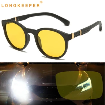 LongKeeper Слънчеви Очила за Нощно Виждане За Шофиране, Мъжки И Женски Кръгли Поляризирани Очила, Шофьорска Жълти Лещи, Слънчеви Очила oculos masculino