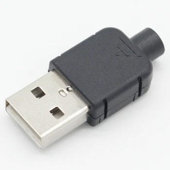 10 Комплекта САМ Конектор USB 2.0 Съединители Тип A Plug 4 Пинов Адаптер В Събирането на Вид Спойка Черен Пластмасов Корпус За Свързване на Данни