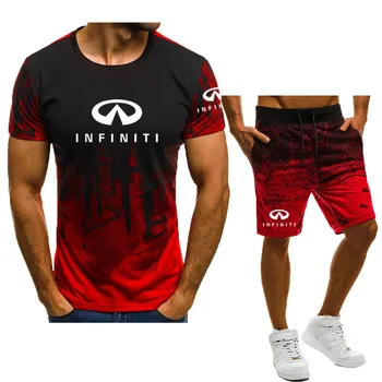 Дишаща удобен водоустойчив мъжки костюм (тениска + шорти) Комплект летни Модни Тениски с Високо Качество с принтом лого на автомобил Infiniti