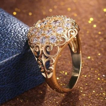 CAOSHI Луксозни Модни Бижута Вечерни Златист Цвят, с високо качество Сватбени Пръстени за Жени, Микро-Подплатени Кръгли Кубични Циркониеви Аксесоари