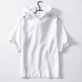 Бяло Бельо Риза С Качулка, Топ За Мъже, Летни Обикновена Свободни Широки Ризи С Къс Ръкав И Копчета