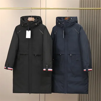Мъжко зимно палто 2023 г., нов, удължена, топло, с качулка, от бял гагачьего пух, високо качество, уличен пуховик, ветрозащитный, модерен