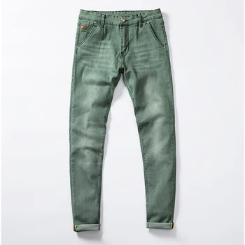 2020 Нови Модерни Мъжки Дънки Slim Fit Ластични Панталони Молив Цвят Каки Синьо Зелен Цвят Памучни Маркови Класически Мъжки Дънки, Тесни Дънки