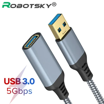 Найлонов сплетен USB 3.0 Високоскоростен кабел за предаване на данни между мъжете и жените, удлинительный кабел за компютърна камера и принтер, 1/2/3/5 м