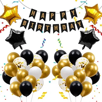 18 Рождения Ден Набор От Вечерни Украса Черно Златен Балон Честит Рожден Ден Банер 18 Години Рожден Ден На Бар Мицва Годишнина
