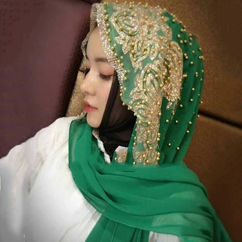 Hijabs Мюсюлмански Ислямски Шал, Шалове за Жените, Дълъг Шал за да Подчертаят, Moslima, Обикновен, с Мъниста, Молитвен Тюрбан