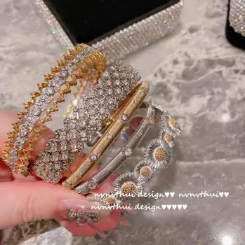 Италианско майсторство на ръчно изработени ретро завързана гривна луксозен придворен мрежест пълен планински кристал женски великолепен златен разширяване на гривна