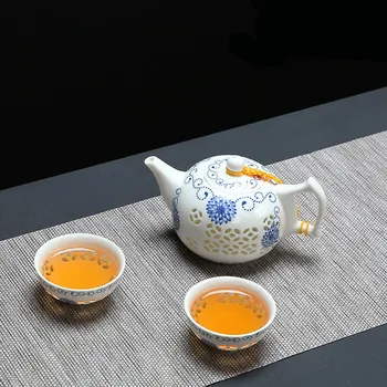 Висококачествени синьо-бял керамичен чай, 1 гърне 2 чаши, изискани чайници, чаена чаша, порцелан китайски чай кунг-фу, посуда за напитки