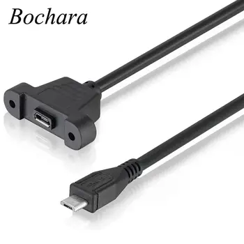 Удлинительный кабел Bochara Micro USB 2.0 мъж към жена M / F Фолио + Сплетен Проверяват с Винтовым монтиране на панела 30 см 50 см