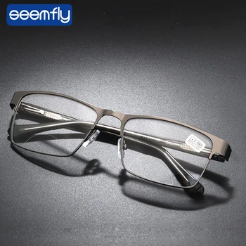 Очила за четене с двойно осветление seemfly, Мъжки Бизнес Компютърни Далечни и близки Очила, Дамски Метални Рамки за очила с диоптриями + 1,5 + 2,0