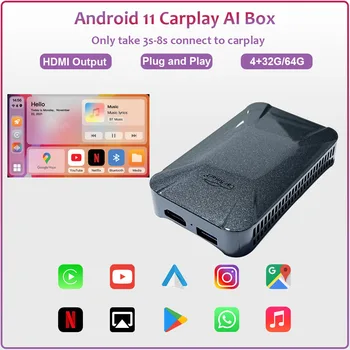 Безжична Автомобилен Мултимедиен плеър Carplay Ai Box Applepie Android 11 4 + 64G за Apple Carplay Ford Hyundai Honda Kia Nissan Toyota