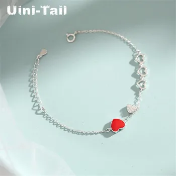 Uini-Tail горещо предложение, тибетское сребро 925 проба, проста червена гривна с микро-инкрустация с форма на сърце, модни бижута високо качество ED591